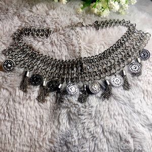 Silver tone choker boho jewelry indie vibe